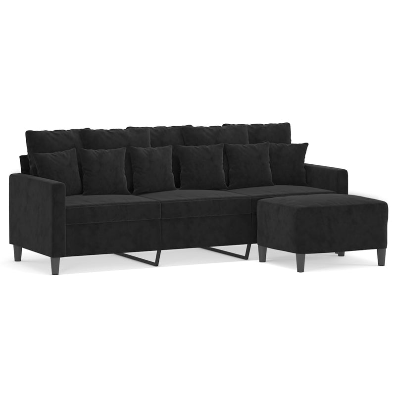 vidaXL 3-Seater Sofa with Footstool Black 180 cm Velvet