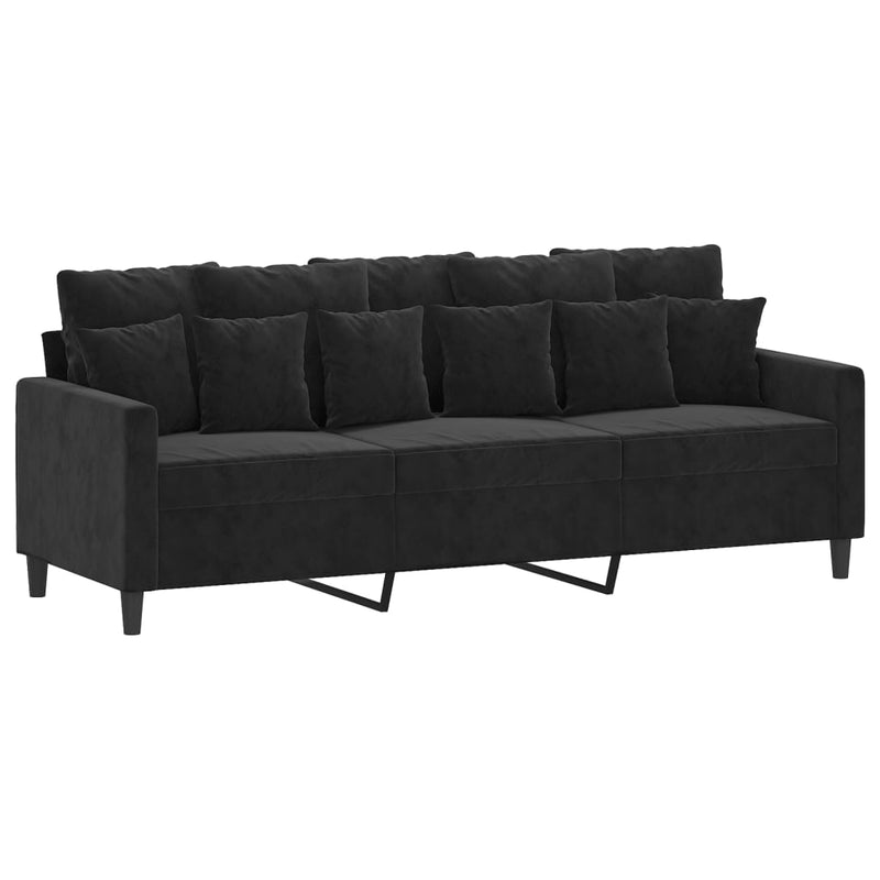 vidaXL 3-Seater Sofa with Footstool Black 180 cm Velvet