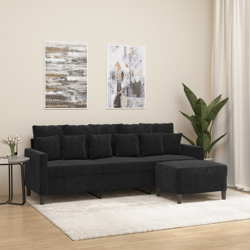 vidaXL 3-Seater Sofa with Footstool Black 180 cm Velvet