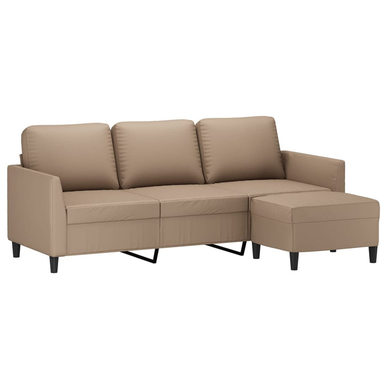 vidaXL 3-Seater Sofa with Footstool Cappuccino 180 cm Faux Leather