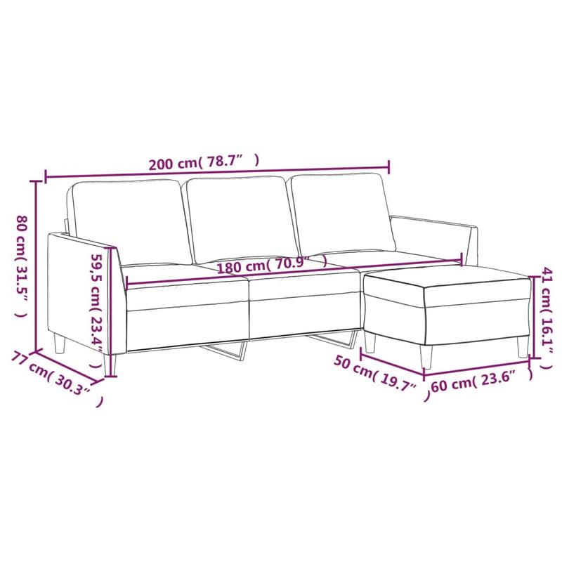 vidaXL 3-Seater Sofa with Footstool Cappuccino 180 cm Faux Leather