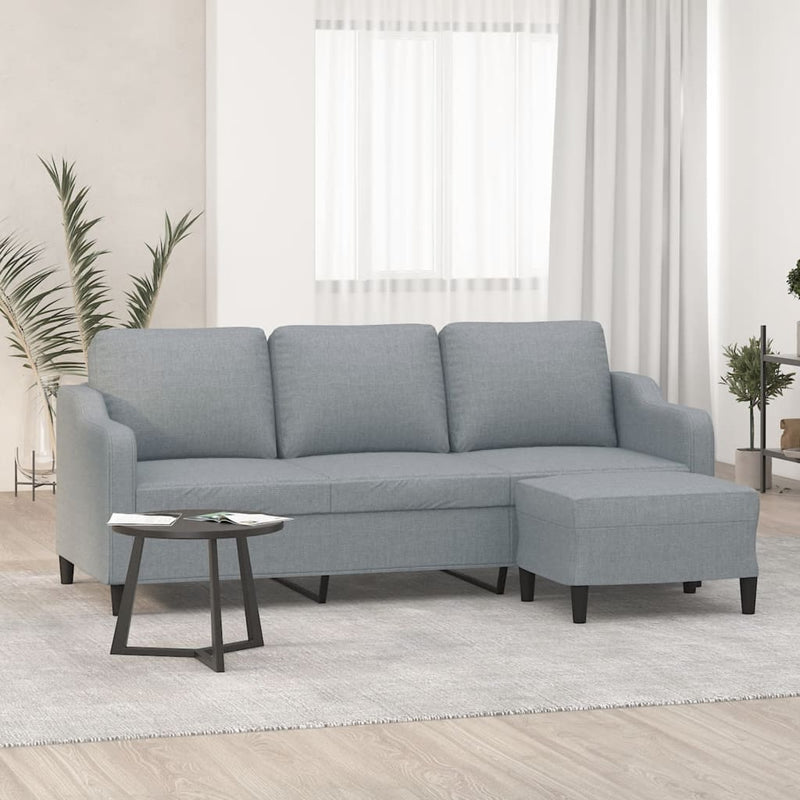 vidaXL 3-Seater Sofa with Footstool Light Grey 180 cm Fabric