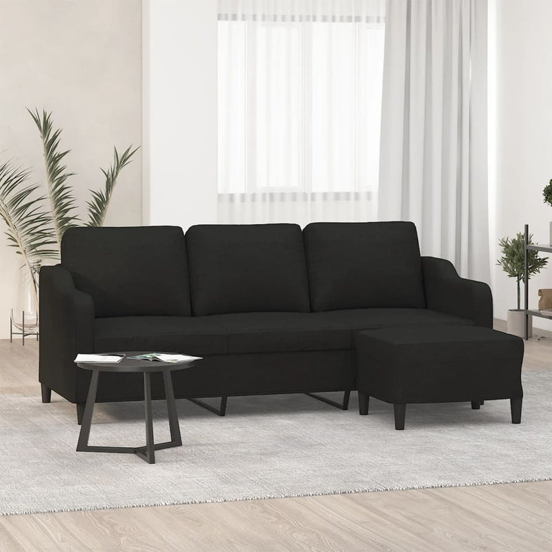 vidaXL 3-Seater Sofa with Footstool Black 180 cm Fabric