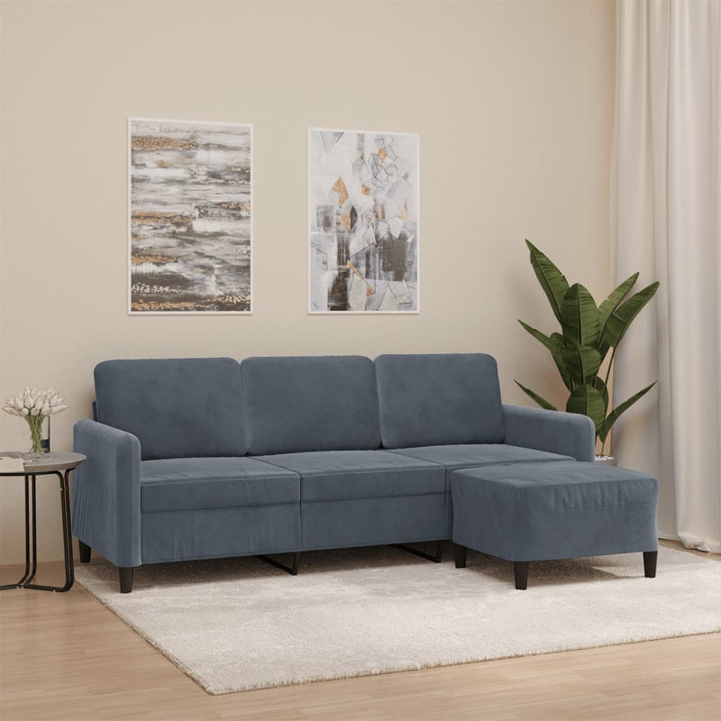 vidaXL 3-Seater Sofa with Footstool Dark Grey 180 cm Velvet