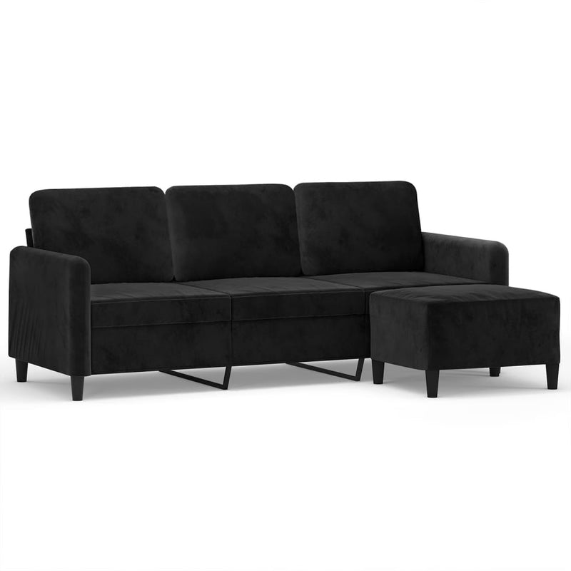 vidaXL 3-Seater Sofa with Footstool Black 180 cm Velvet
