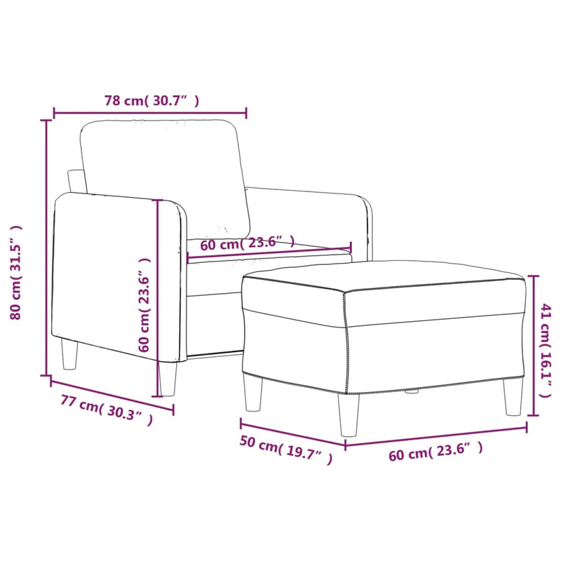 vidaXL Sofa Chair with Footstool Black 60 cm Fabric
