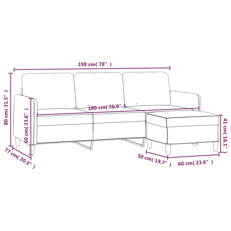 vidaXL 3-Seater Sofa with Footstool Black 180 cm Fabric