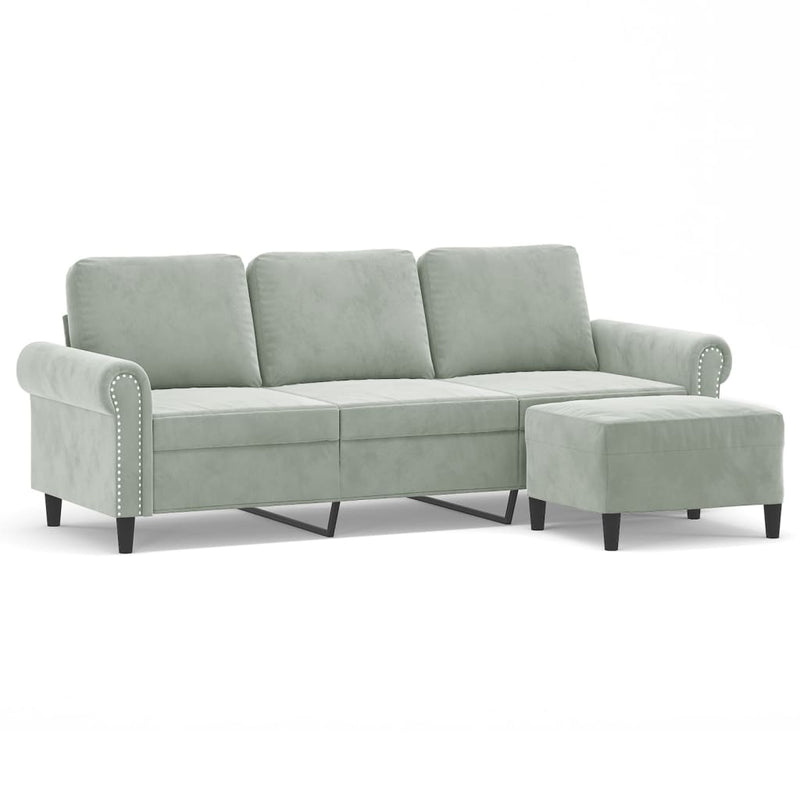 vidaXL 3-Seater Sofa with Footstool Light Grey 180 cm Velvet