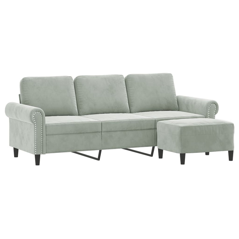 vidaXL 3-Seater Sofa with Footstool Light Grey 180 cm Velvet