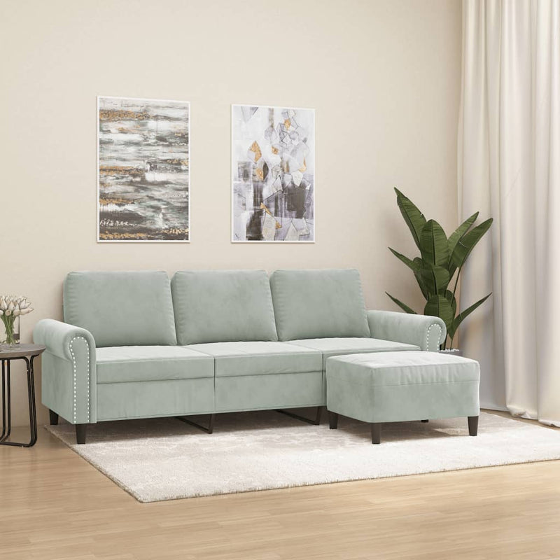 vidaXL 3-Seater Sofa with Footstool Light Grey 180 cm Velvet