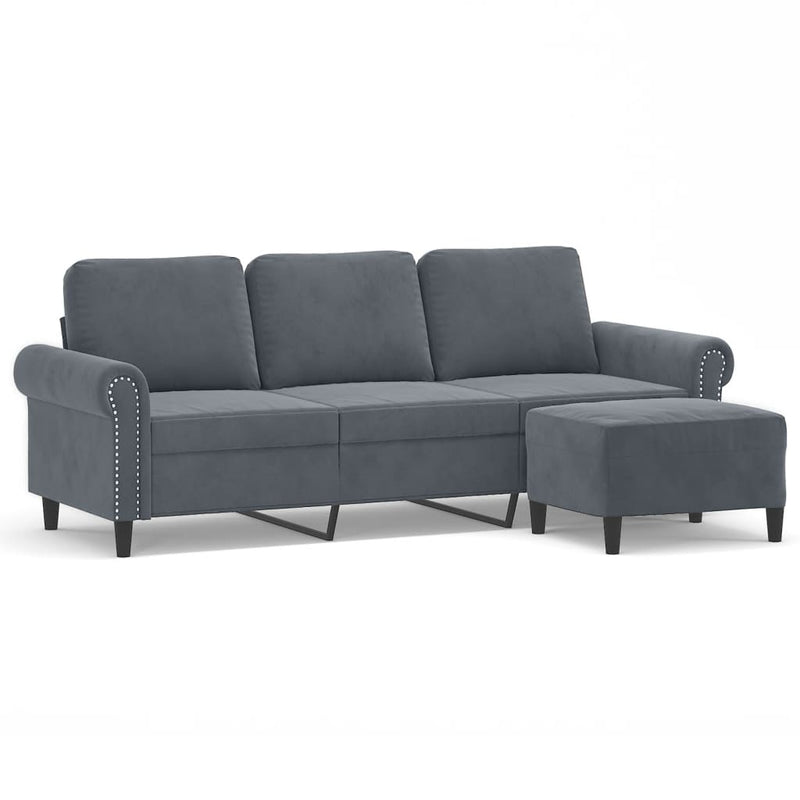 vidaXL 3-Seater Sofa with Footstool Dark Grey 180 cm Velvet