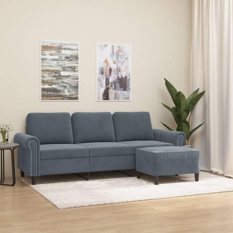 vidaXL 3-Seater Sofa with Footstool Dark Grey 180 cm Velvet