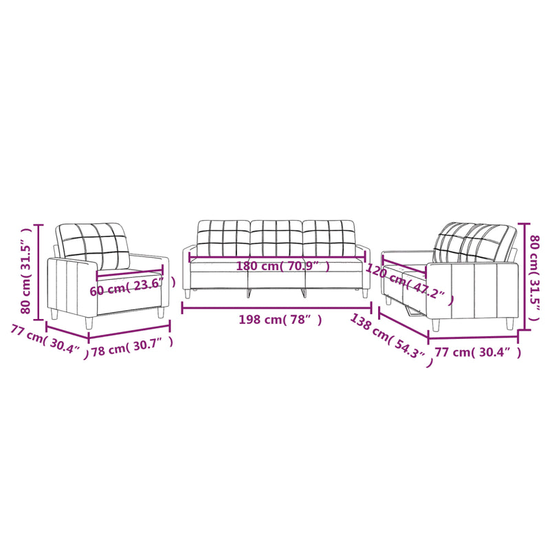 3 Piece Sofa Set with Cushions Black Fabric