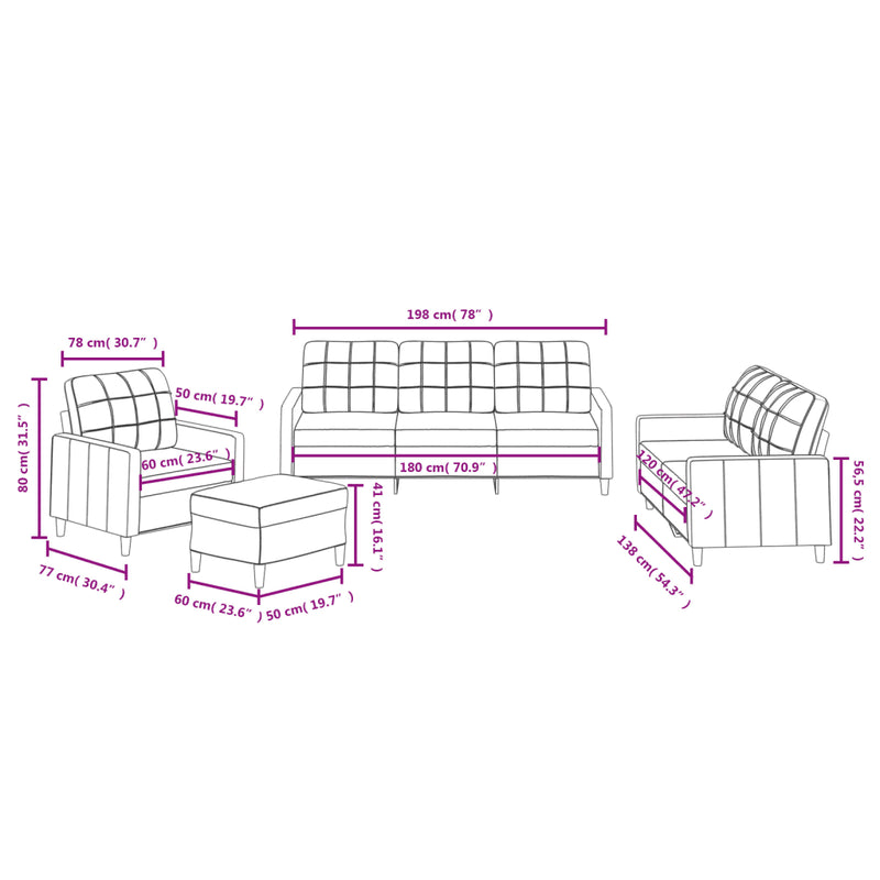 4 Piece Sofa Set with Cushions Black Fabric