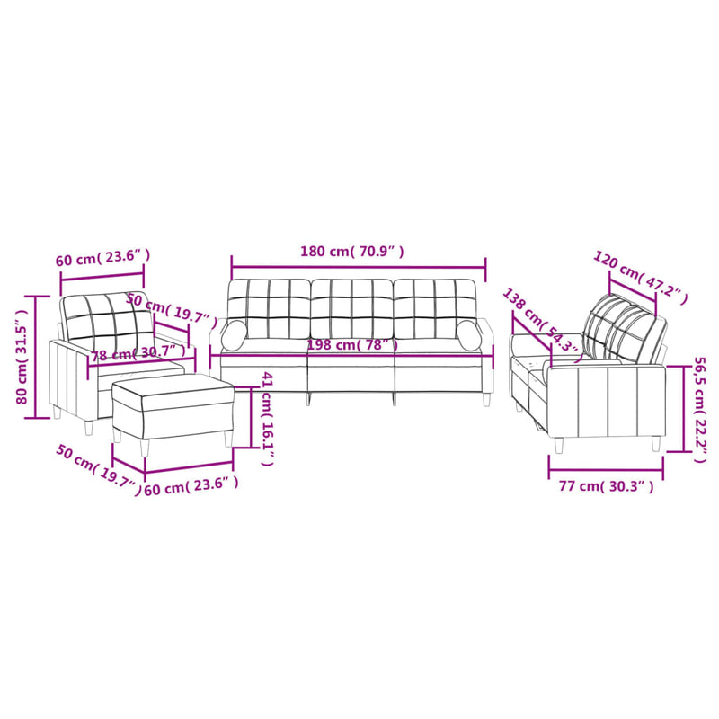 4 Piece Sofa Set with Pillows Dark Grey Fabric