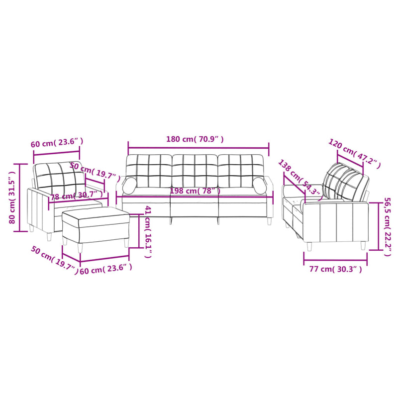 4 Piece Sofa Set with Pillows Black Fabric