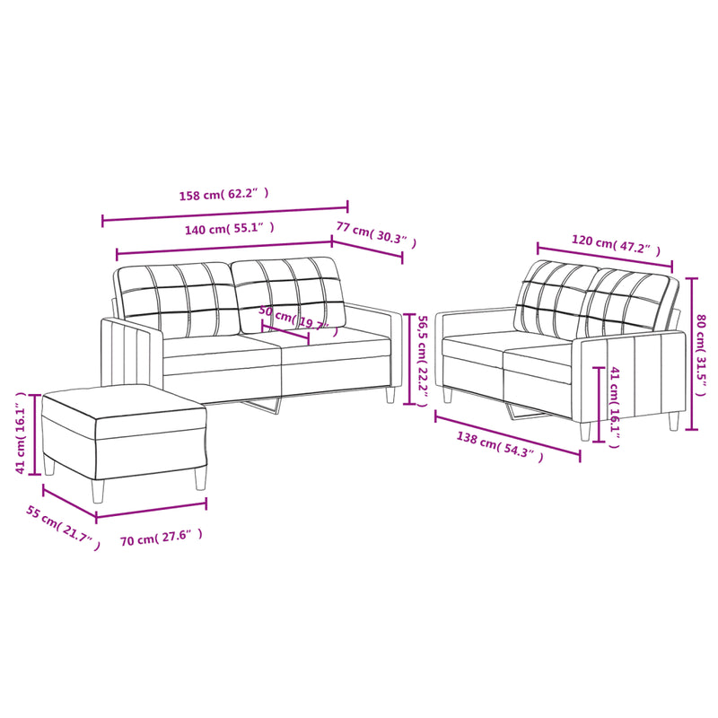 3 Piece Sofa Set with Cushions Black Fabric