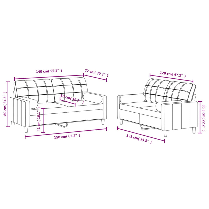 2 Piece Sofa Set with Pillows Black Fabric