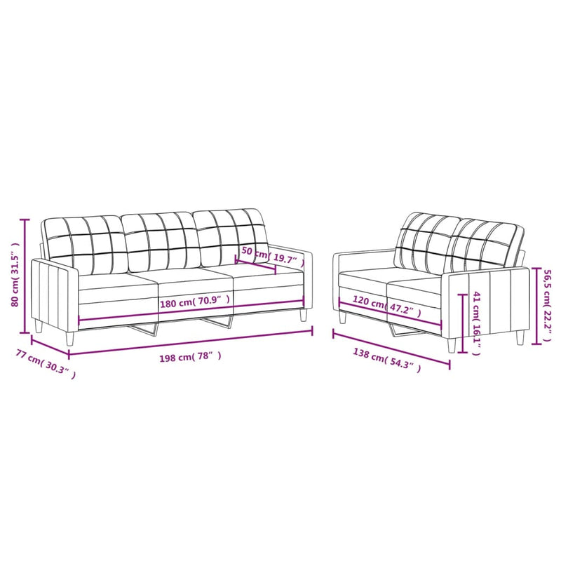 vidaXL 2 Piece Sofa Set with Cushions Dark Grey Fabric