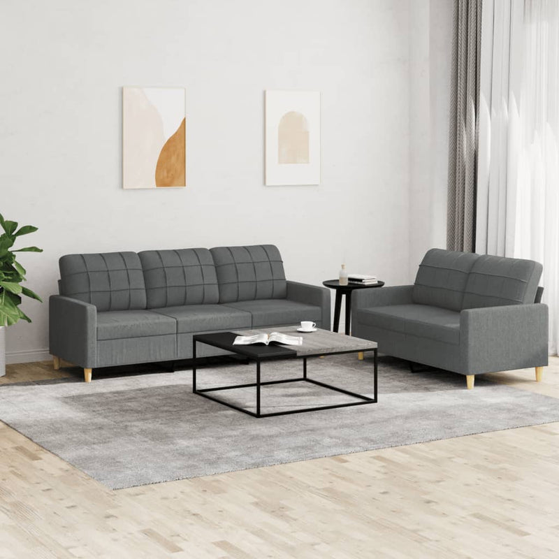 vidaXL 2 Piece Sofa Set with Cushions Dark Grey Fabric