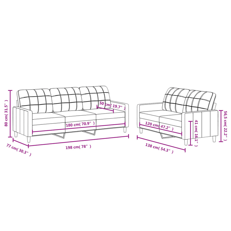 2 Piece Sofa Set with Cushions Black Fabric