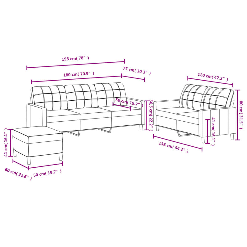 vidaXL 3 Piece Sofa Set with Cushions Dark Grey Fabric