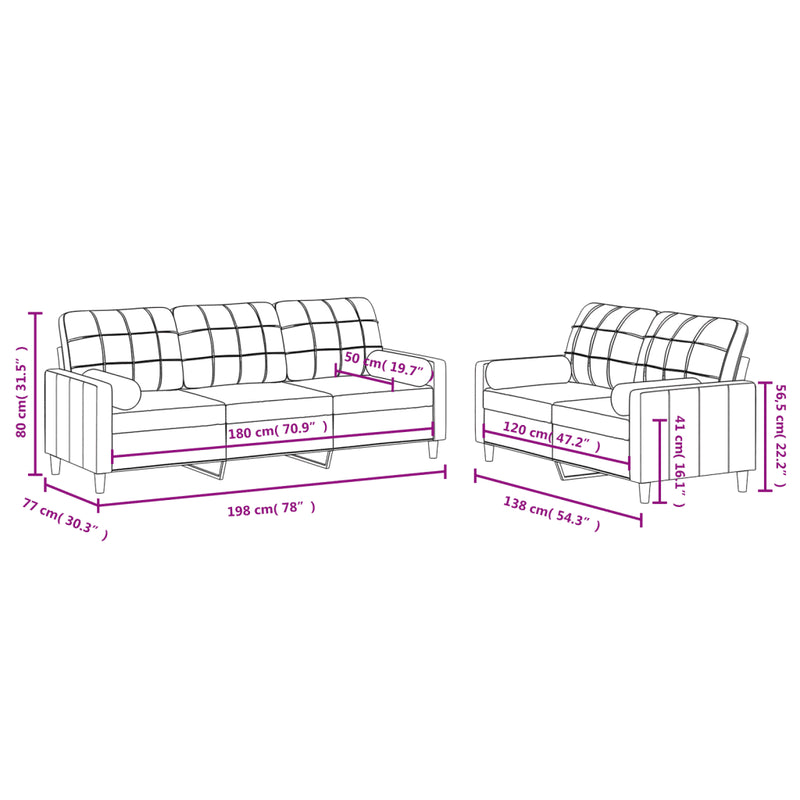 2 Piece Sofa Set with Pillows Black Fabric