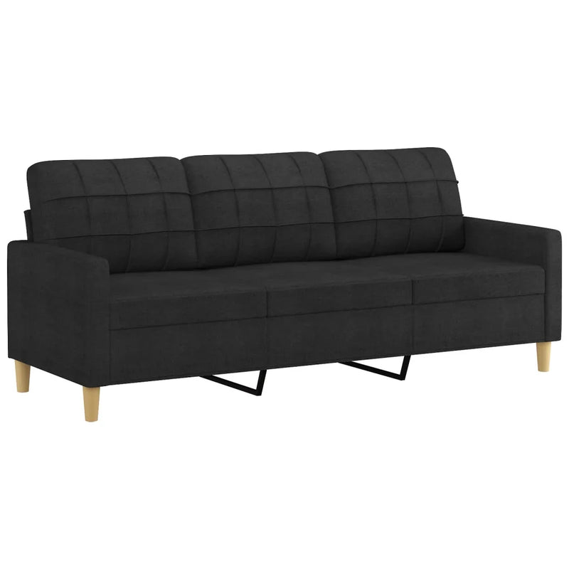 3 Piece Sofa Set with Pillows Black Fabric