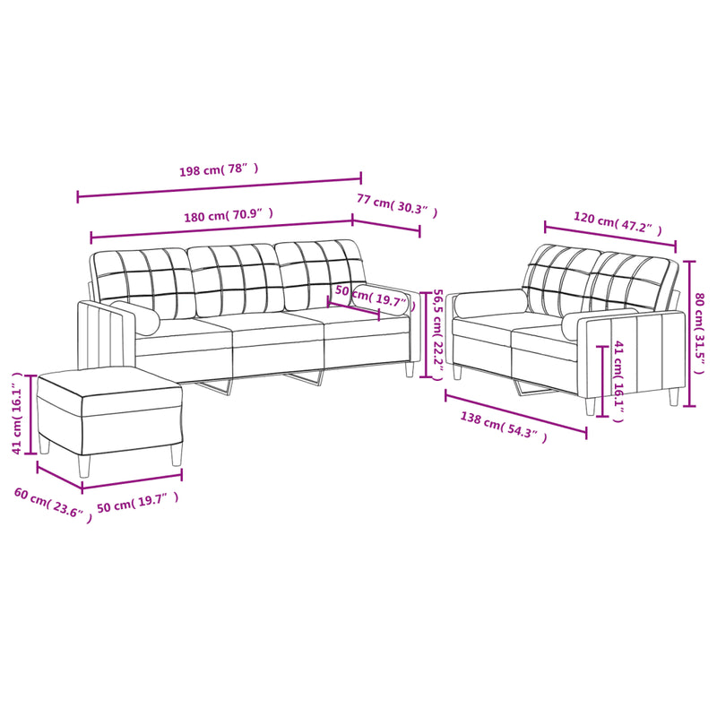 3 Piece Sofa Set with Pillows Black Fabric