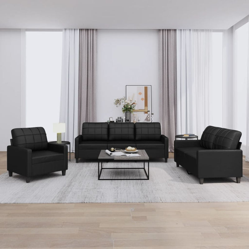 vidaXL 3 Piece Sofa Set with Cushions Black Faux Leather