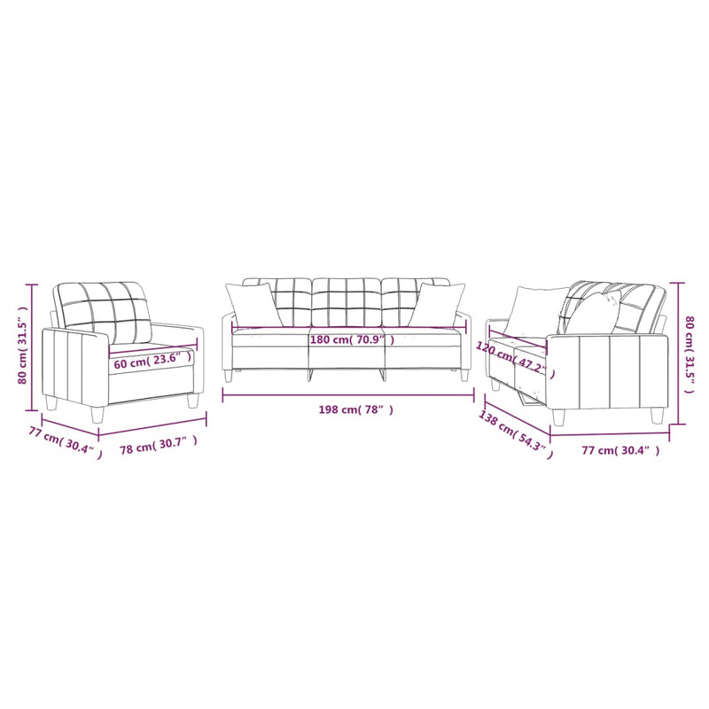 vidaXL 3 Piece Sofa Set with Pillows Black Faux Leather