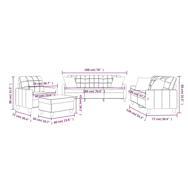 4 Piece Sofa Set with Pillows Cappuccino Faux Leather