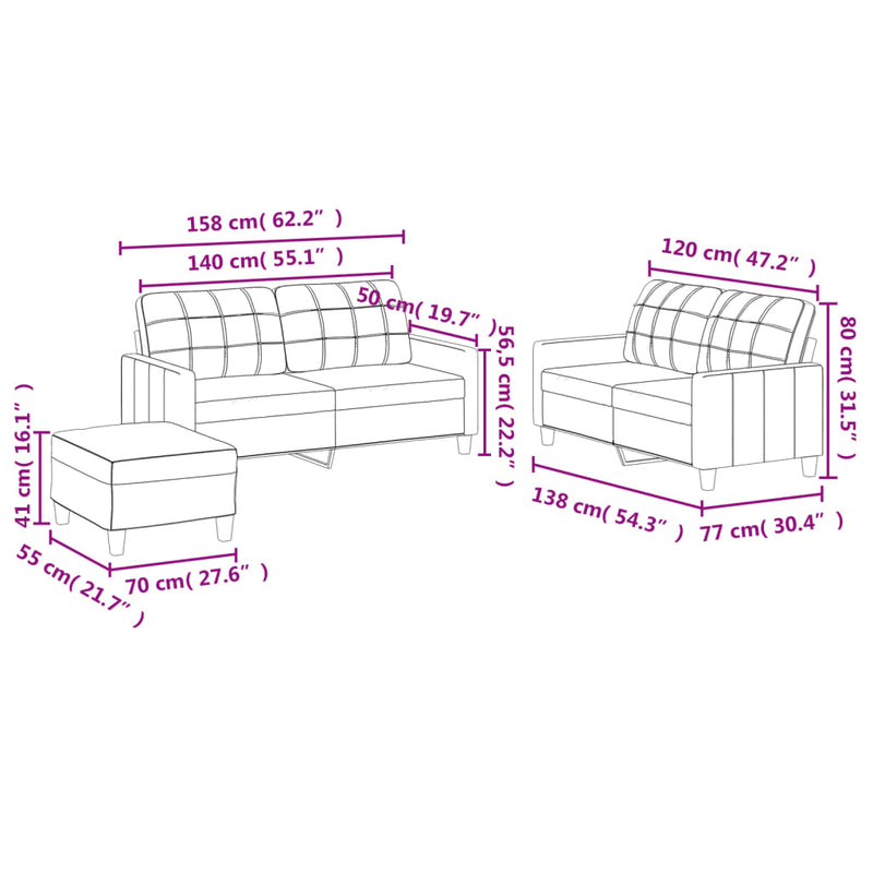 vidaXL 3 Piece Sofa Set with Cushions Black Faux Leather