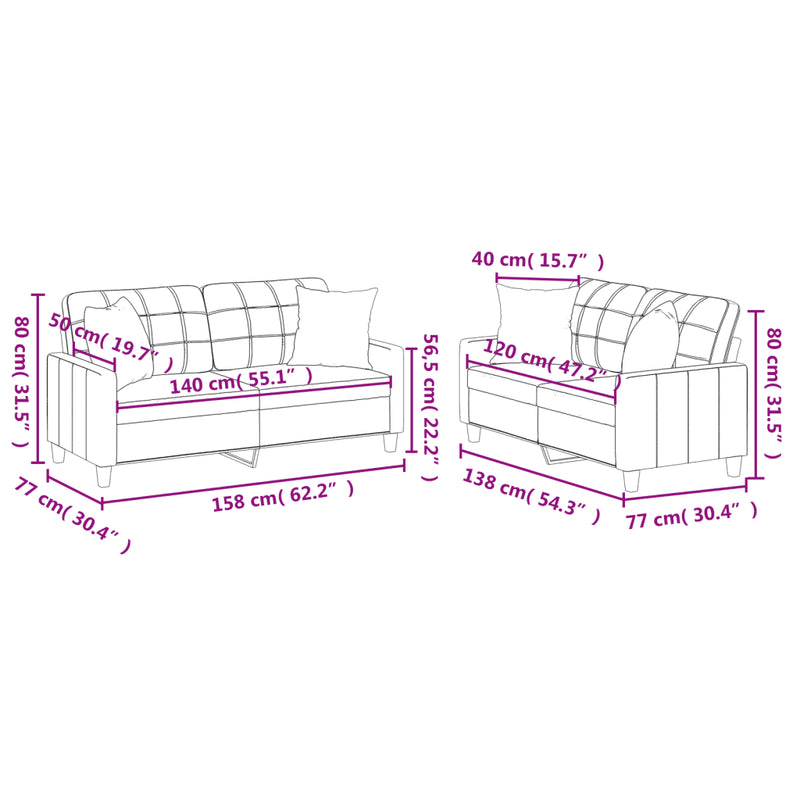 2 Piece Sofa Set with Pillows Black Faux Leather