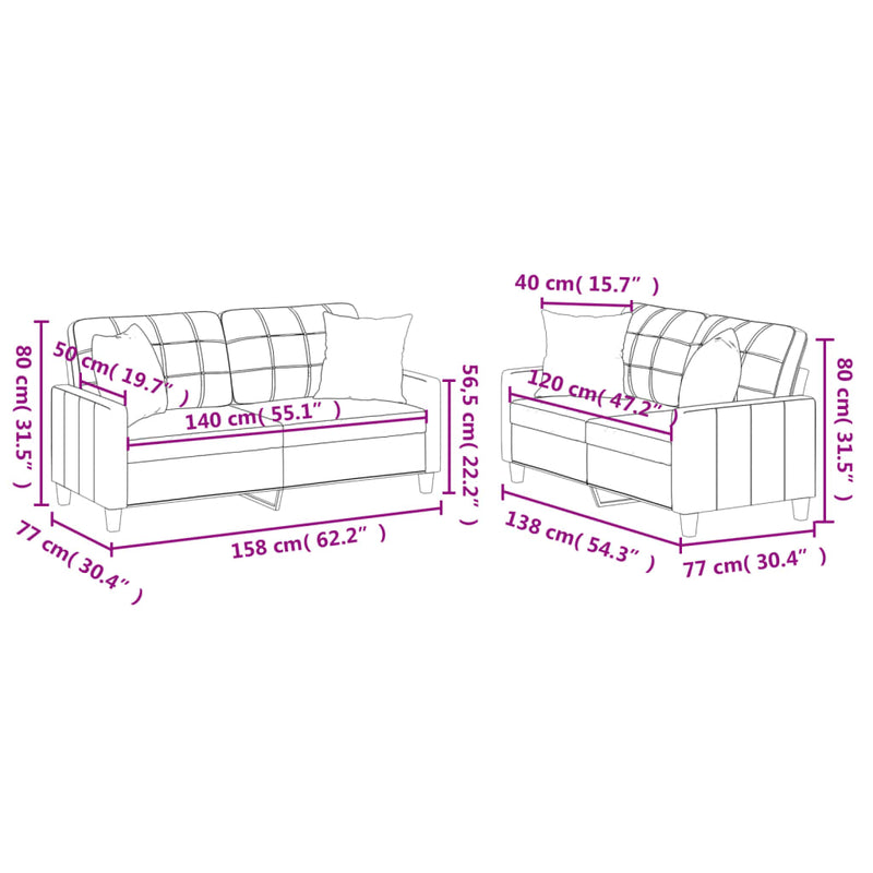 vidaXL 2 Piece Sofa Set with Pillows Black Faux Leather