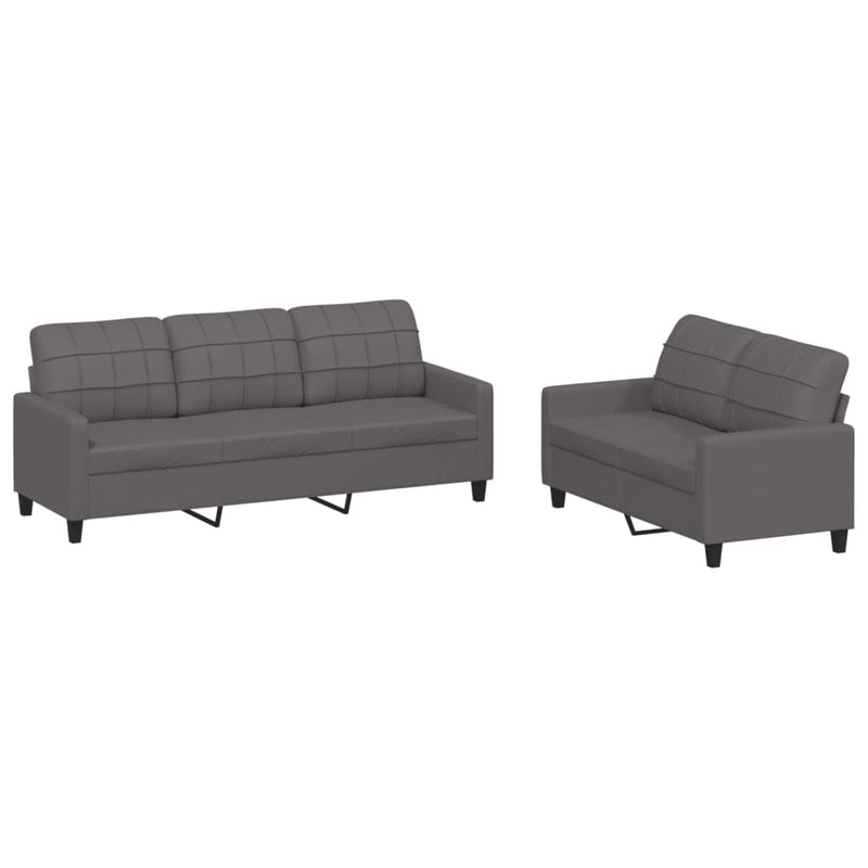 vidaXL 2 Piece Sofa Set with Cushions Grey Faux Leather