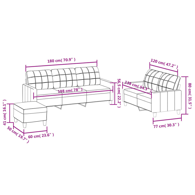 vidaXL 3 Piece Sofa Set with Cushions Black Faux Leather