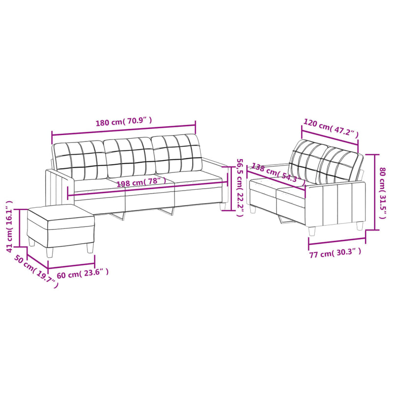 vidaXL 3 Piece Sofa Set with Cushions Cappuccino Faux Leather