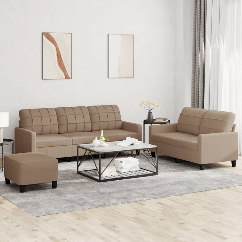 vidaXL 3 Piece Sofa Set with Cushions Cappuccino Faux Leather