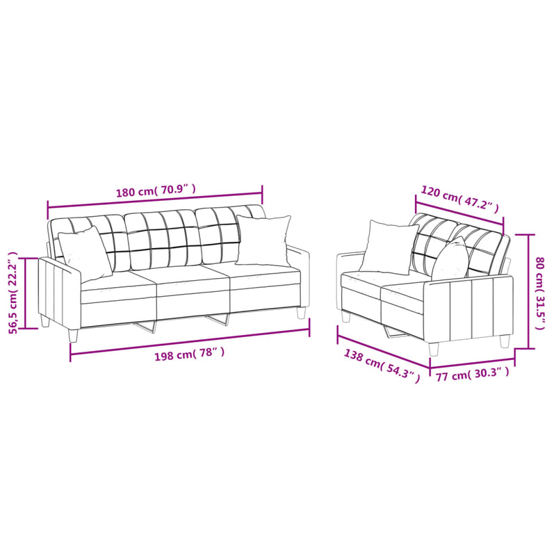 vidaXL 2 Piece Sofa Set with Pillows Cappuccino Faux Leather