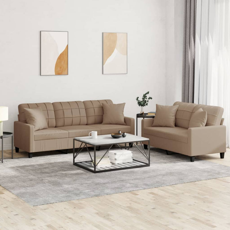vidaXL 2 Piece Sofa Set with Pillows Cappuccino Faux Leather