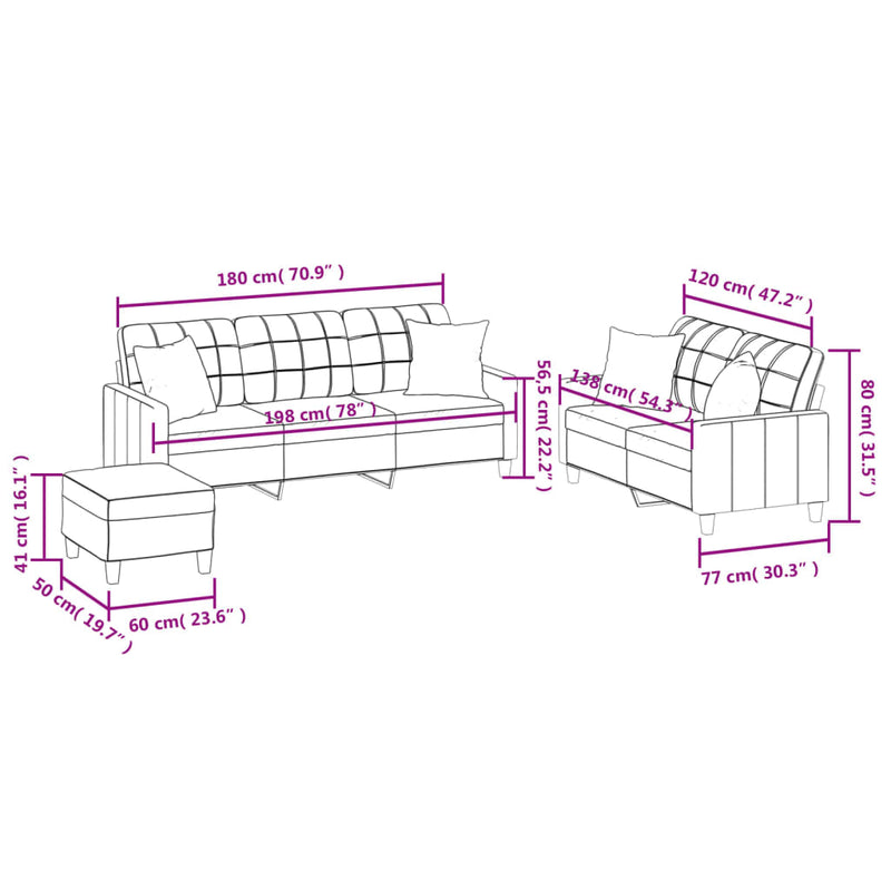 vidaXL 3 Piece Sofa Set with Pillows Cappuccino Faux Leather