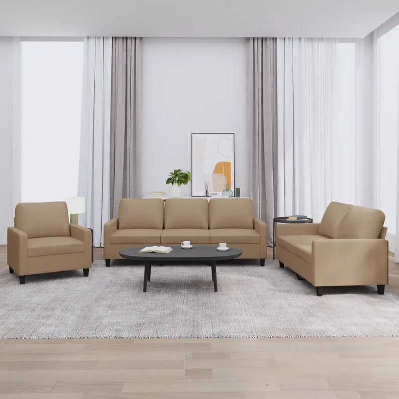 3 Piece Sofa Set with Cushions Cappuccino Faux Leather