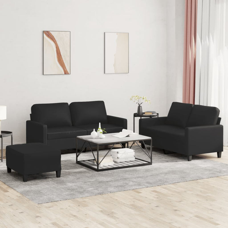 vidaXL 3 Piece Sofa Set with Cushions Black Faux Leather