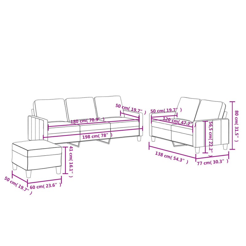 vidaXL 3 Piece Sofa Set with Cushions Black Faux Leather