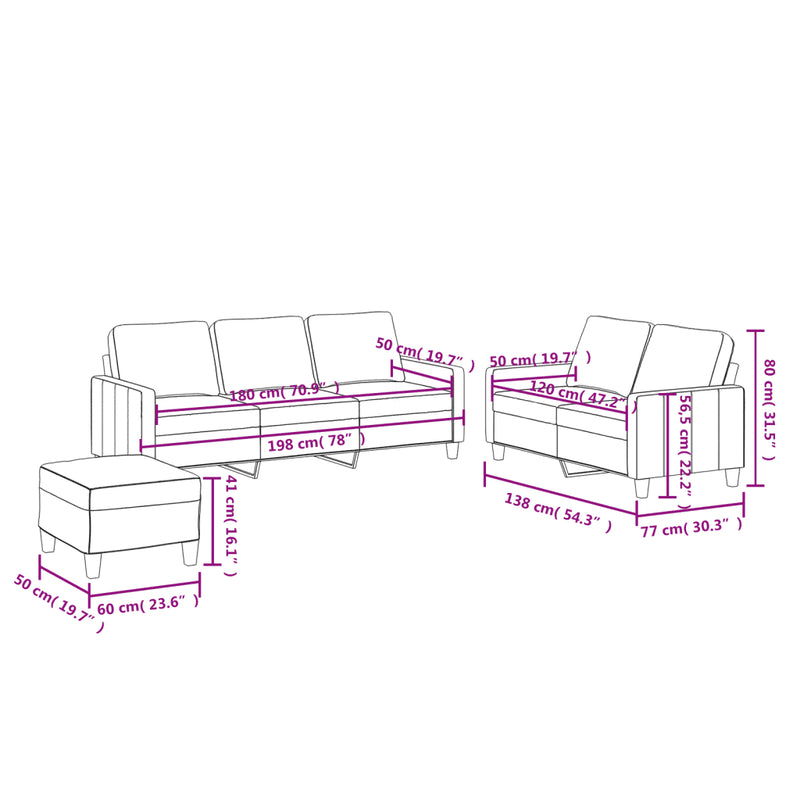 3 Piece Sofa Set with Cushions Cappuccino Faux Leather