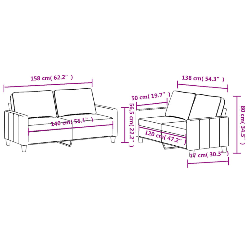 vidaXL 2 Piece Sofa Set with Cushions Dark Grey Fabric