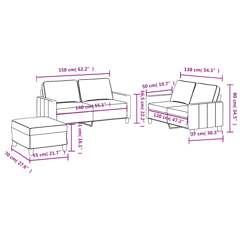 3 Piece Sofa Set with Cushions Light Grey Fabric