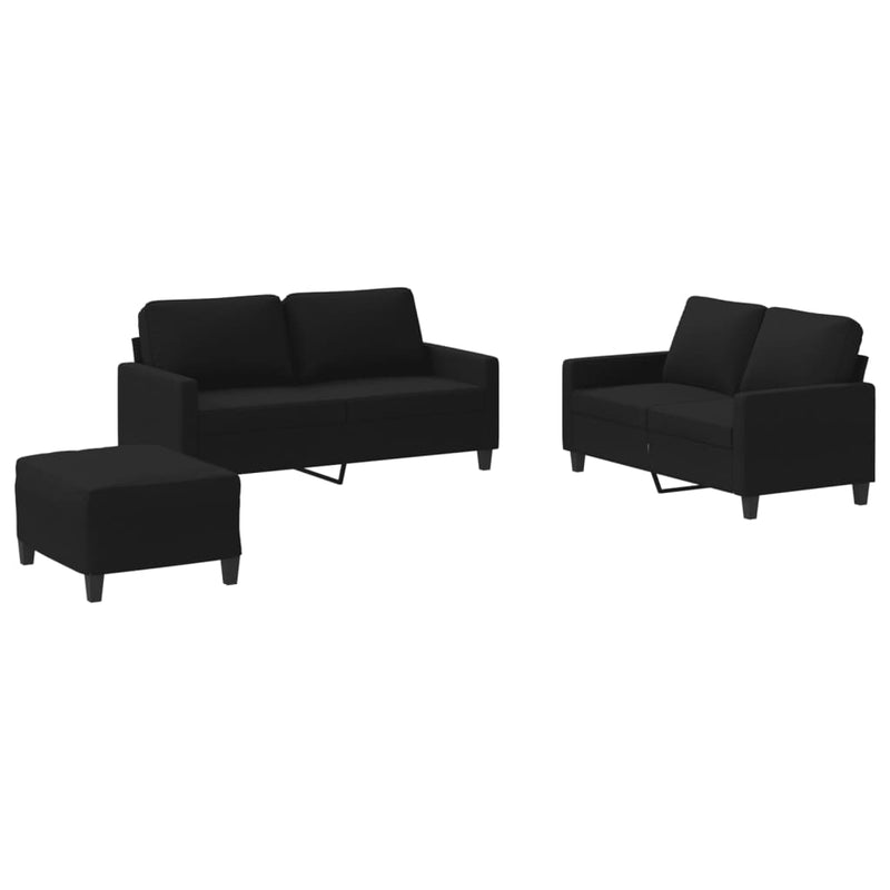 vidaXL 3 Piece Sofa Set with Cushions Black Fabric