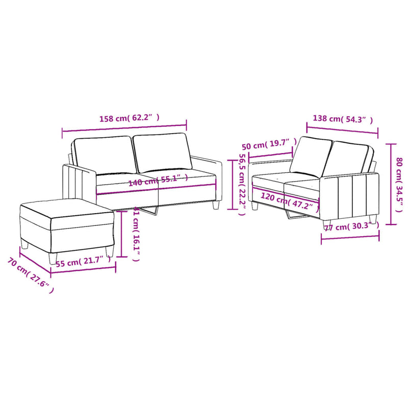vidaXL 3 Piece Sofa Set with Cushions Black Fabric